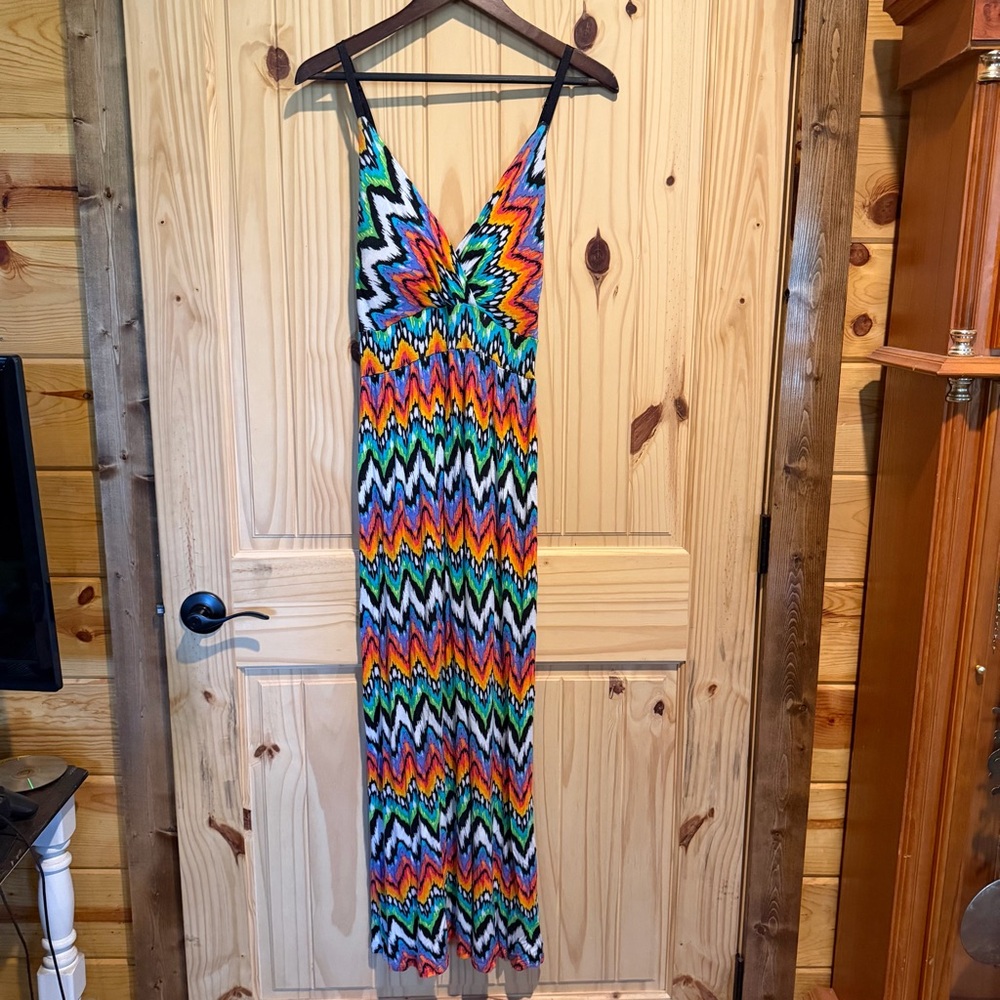 New Directions Multicolor Chevron Maxi‎ Dress Size Large Petite